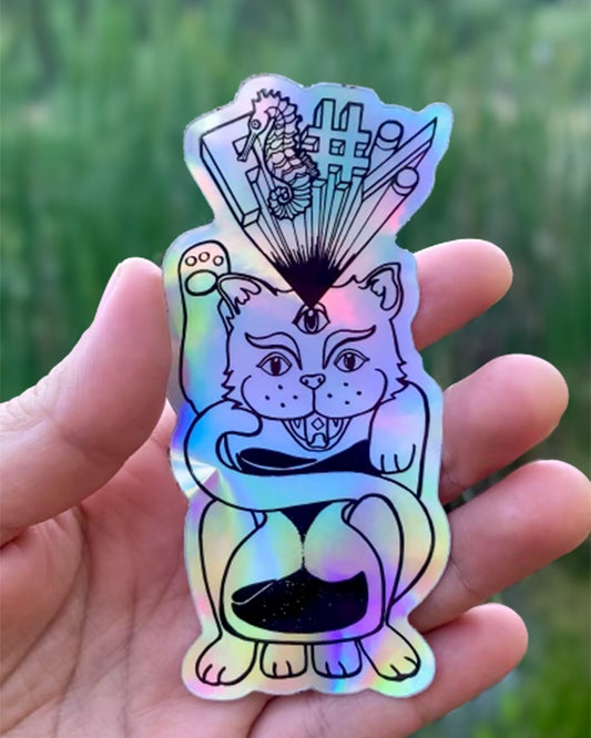 Lucky Cat Holographic Vinyl Sticker